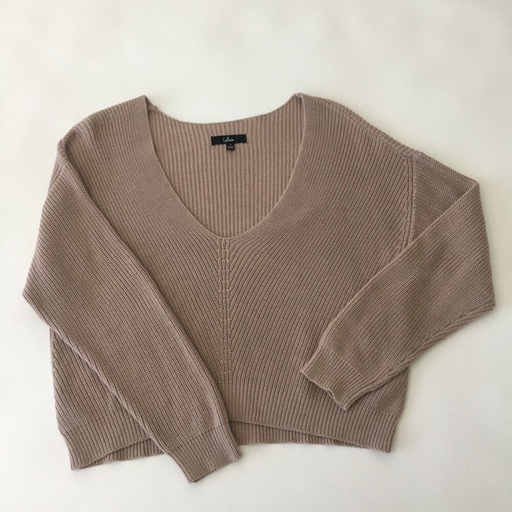 Lulus V Neck Sweater Womens Small Taupe Dolman Sleeves